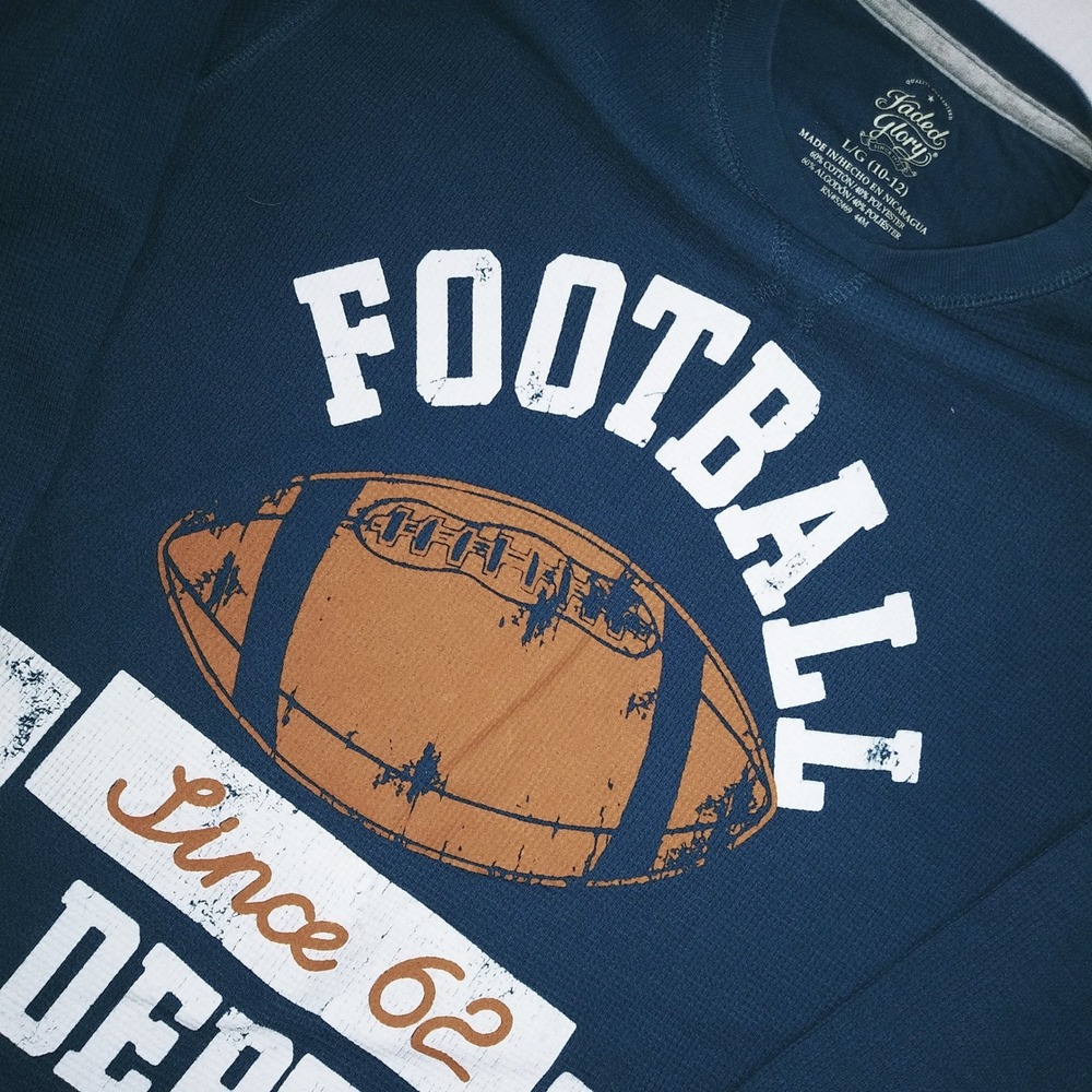 Faded Glory Kids Boys Long Sleeve Football Thermal Shirt Size L 10-12 Blue